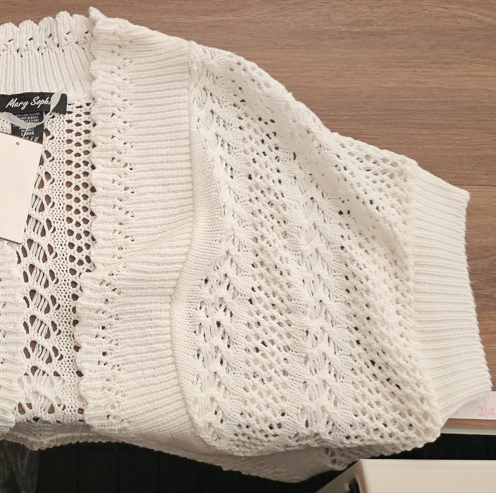 NWT Mary Sophia White Crochet Vest Large - Picture 8 of 10